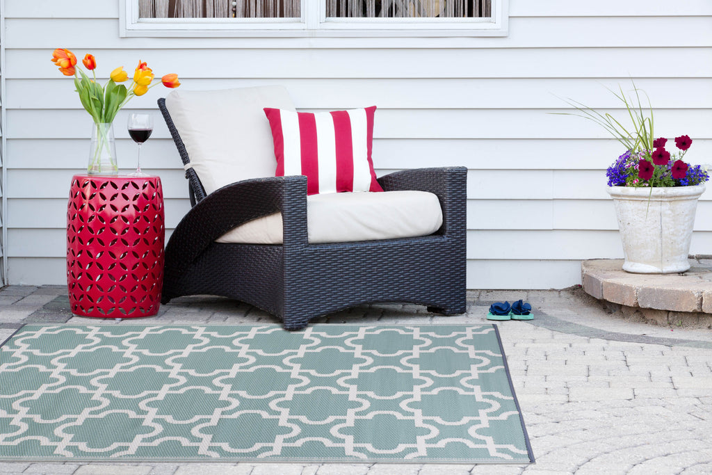 Aqua Lattice Outdoor Rug