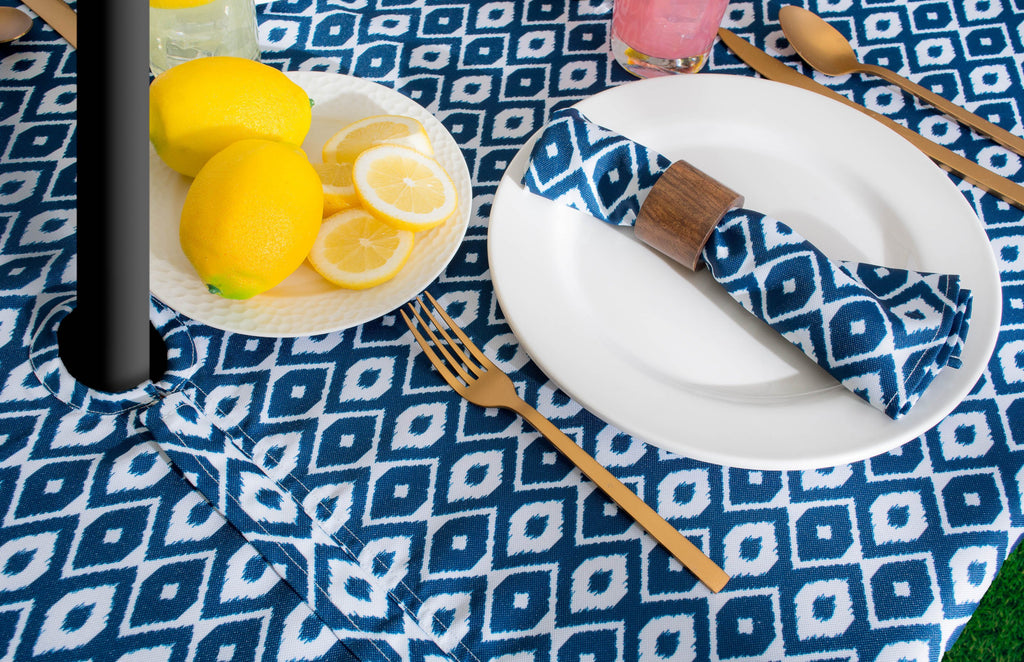DII Blue Ikat Outdoor Tablecloth With Zipper