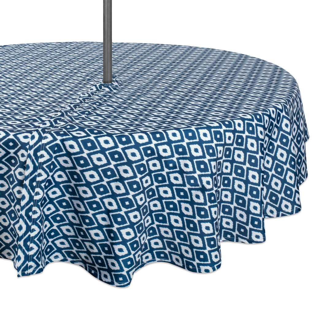 Blue Ikat Outdoor Tablecloth With Zipper 52 Round