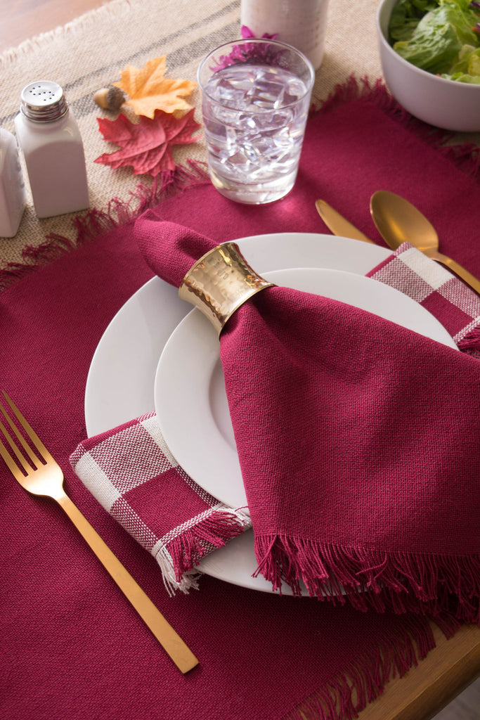 DII Solid Wine Heavyweight Fringed Napkin Set of 6