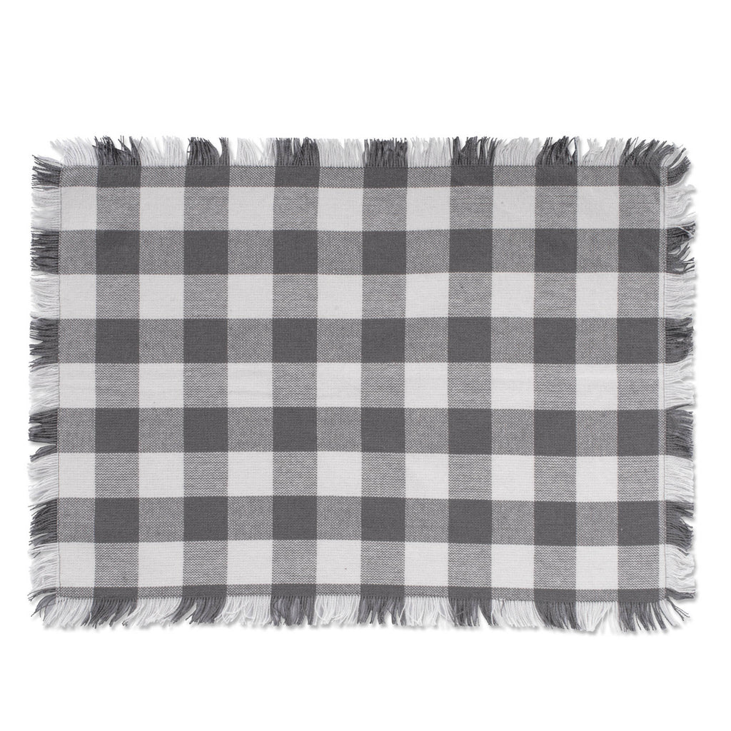 DII Gray Heavyweight Check Fringed Placemat Set of 6