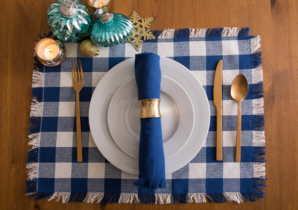 DII Navy Heavyweight Check Fringed Placemat Set of 6