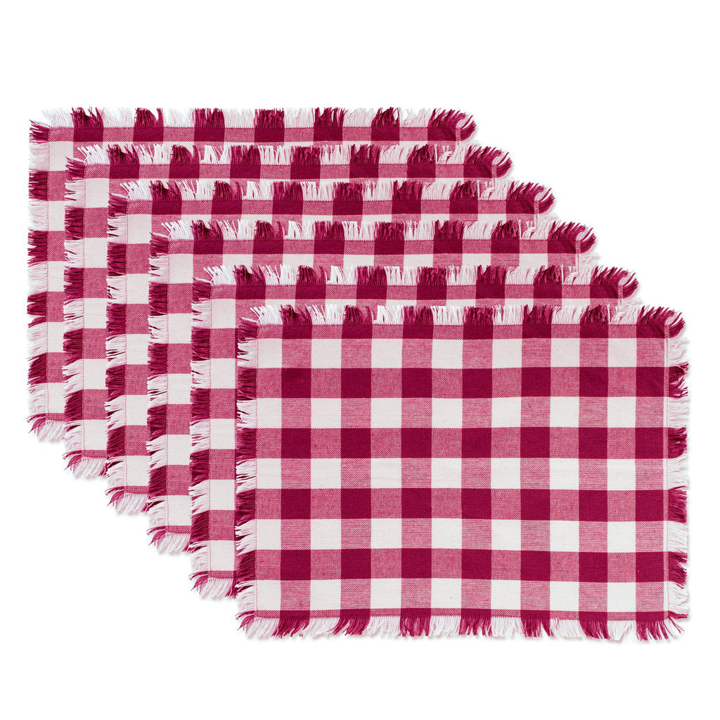 Wine Heavyweight Check Fringed Placemat Set/6