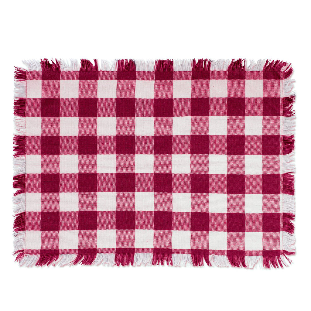 DII Wine Heavyweight Check Fringed Placemat Set of 6