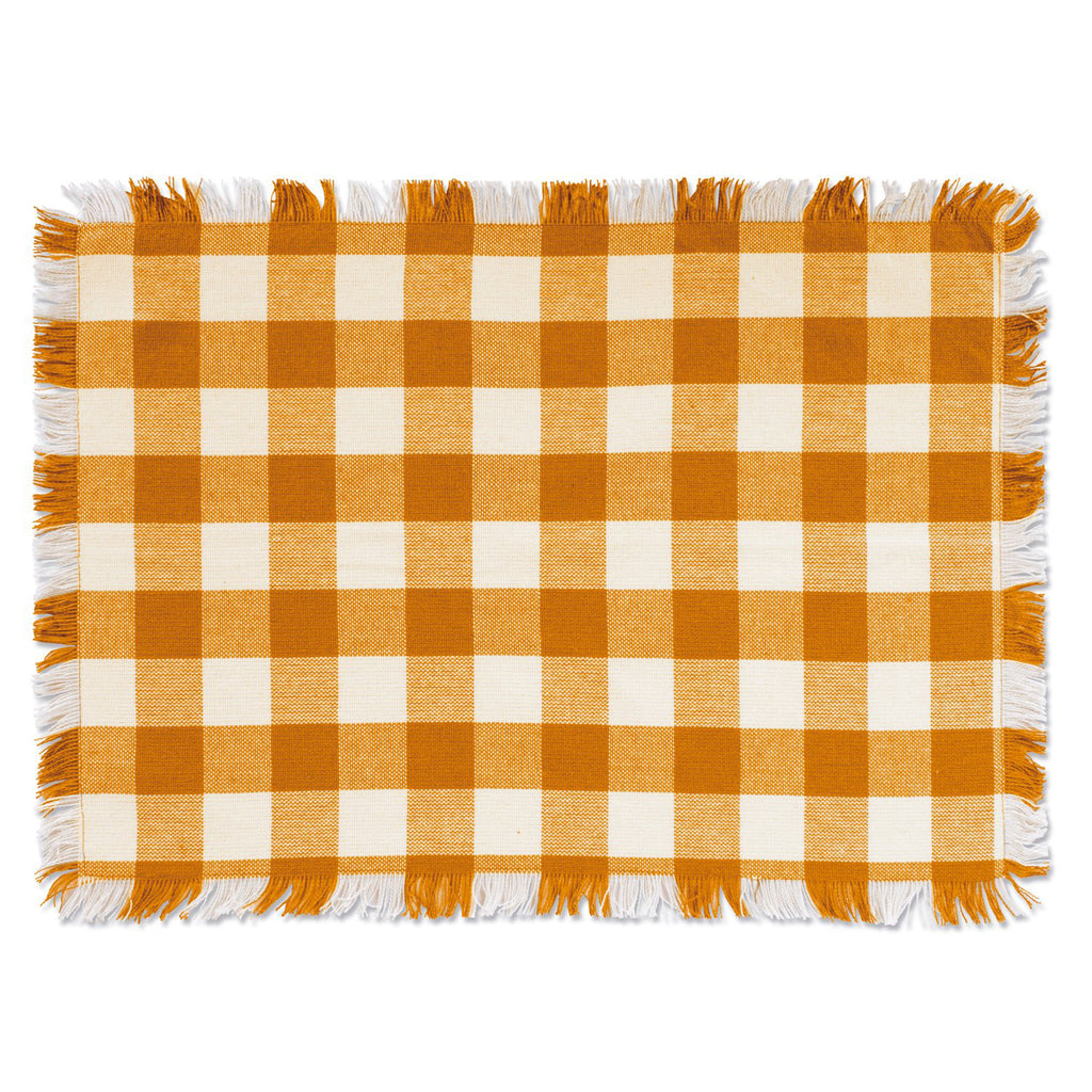 DII Pumpkin Spice Heavyweight Check Fringed Placemat Set of 6