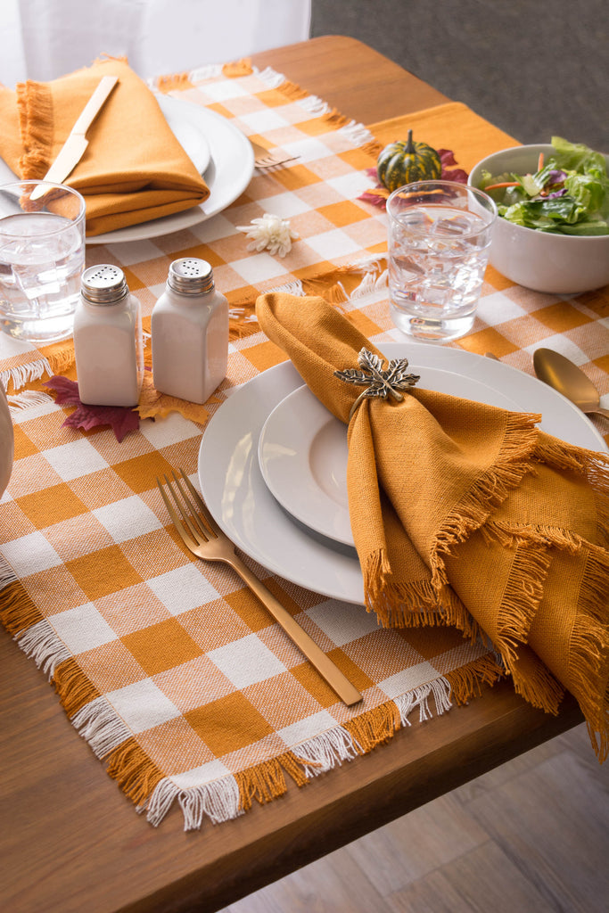 DII Pumpkin Spice Heavyweight Check Fringed Placemat Set of 6