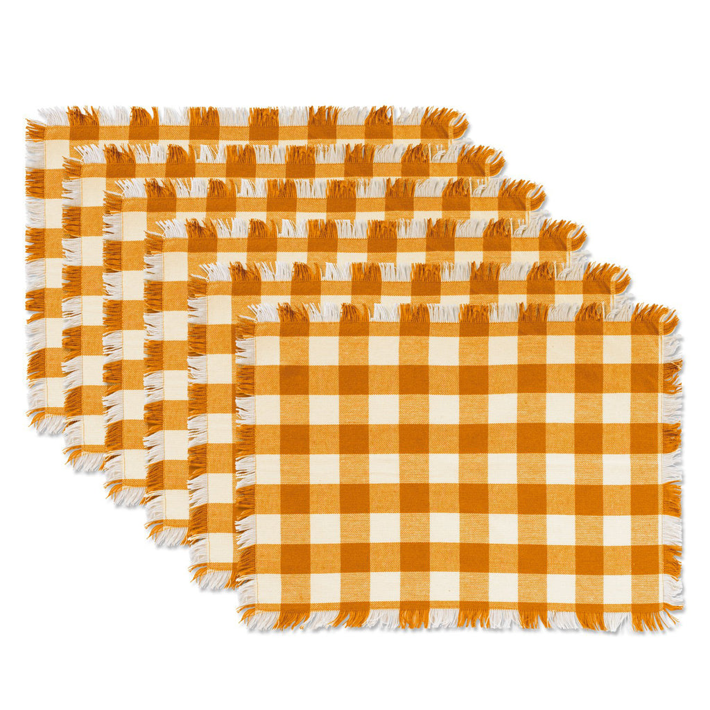 Pumpkin Spice Heavyweight Check Fringed Placemat Set/6