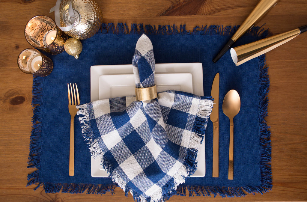 DII Solid Navy Heavyweight Fringed Placemat Set of 6