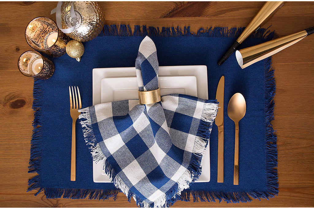DII Solid Navy Heavyweight Fringed Placemat Set of 6
