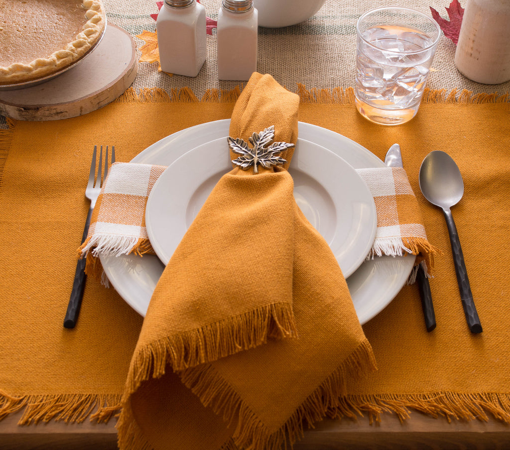 DII Solid Pumpkin Spice Heavyweight Fringed Placemat Set of 6