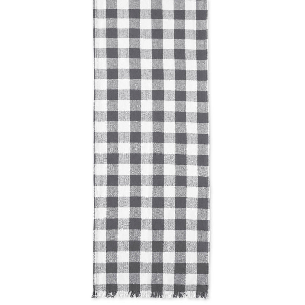 DII Gray Heavyweight Check Fringed Table Runner