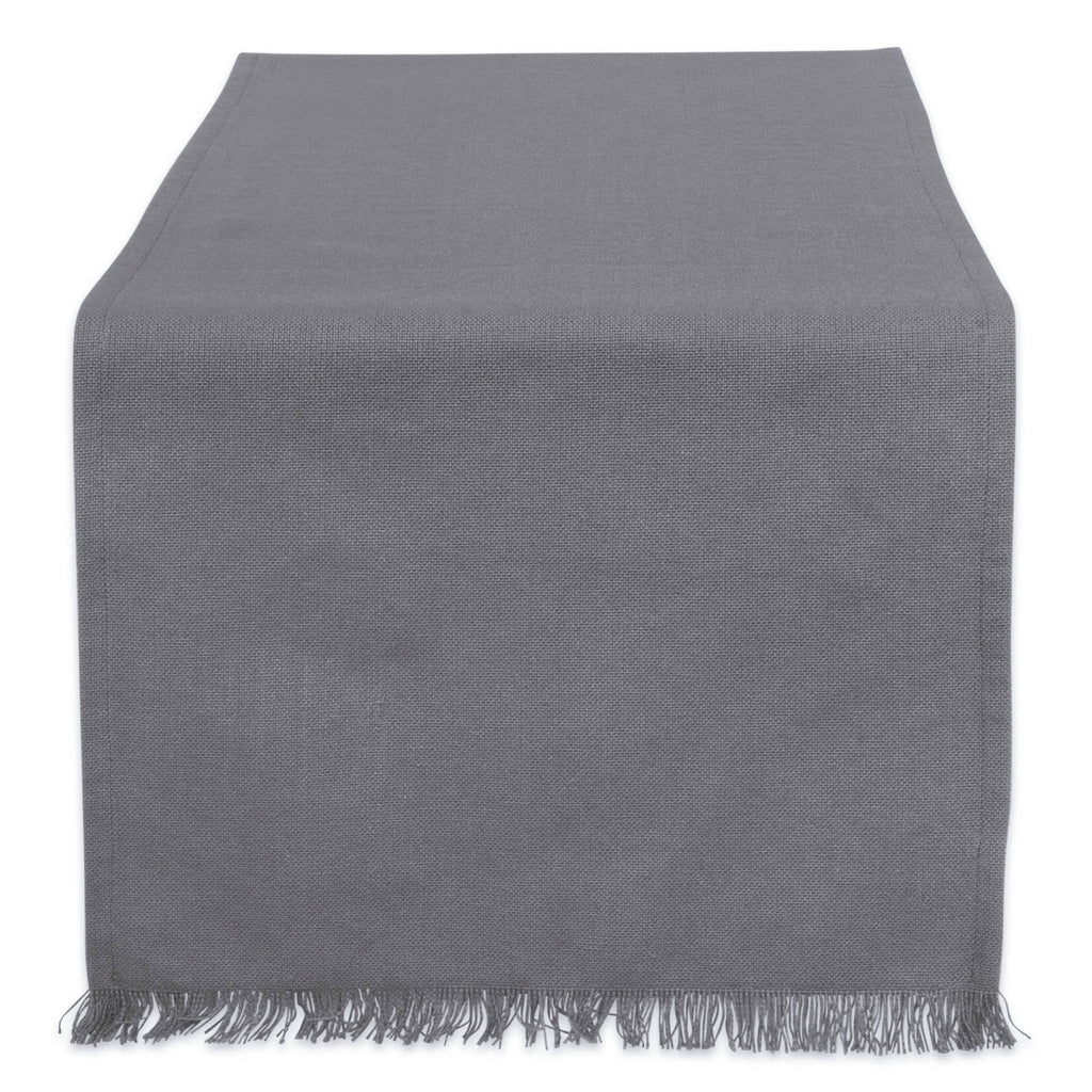 Gray Heavyweight Check Fringed Table Runner 14x108