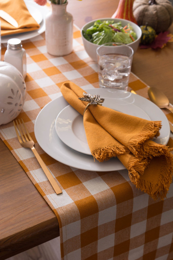 DII Pumpkin Spice Heavyweight Check Fringed Table Runner