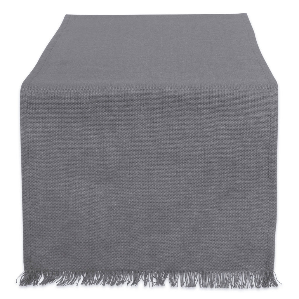 Solid Gray Heavyweight Fringed Table Runner 14x108