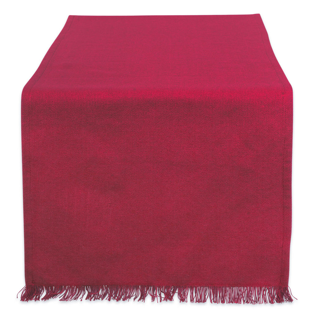 Solid Wine Heavyweight Fringed Table Runner 14x108