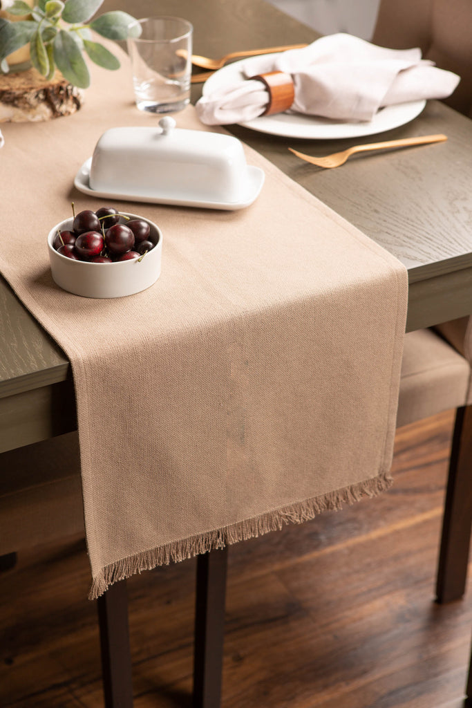 Solid Wine Heavyweight Fringed Table Runner, 14x108"