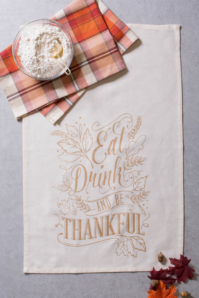 Check Fall Be Thankful Printed Dishtowel Set of 2