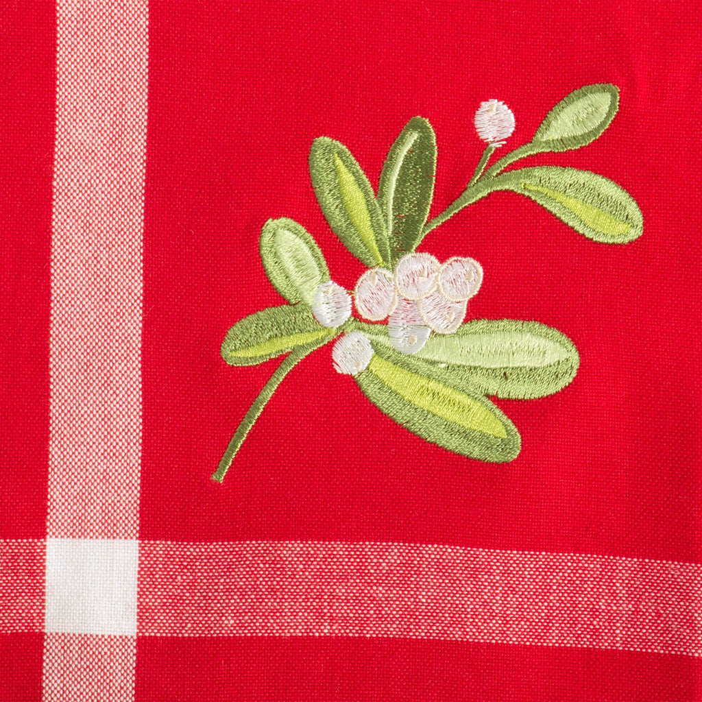DII Red Embroidered Mistletoe Corner With Border Table Runner