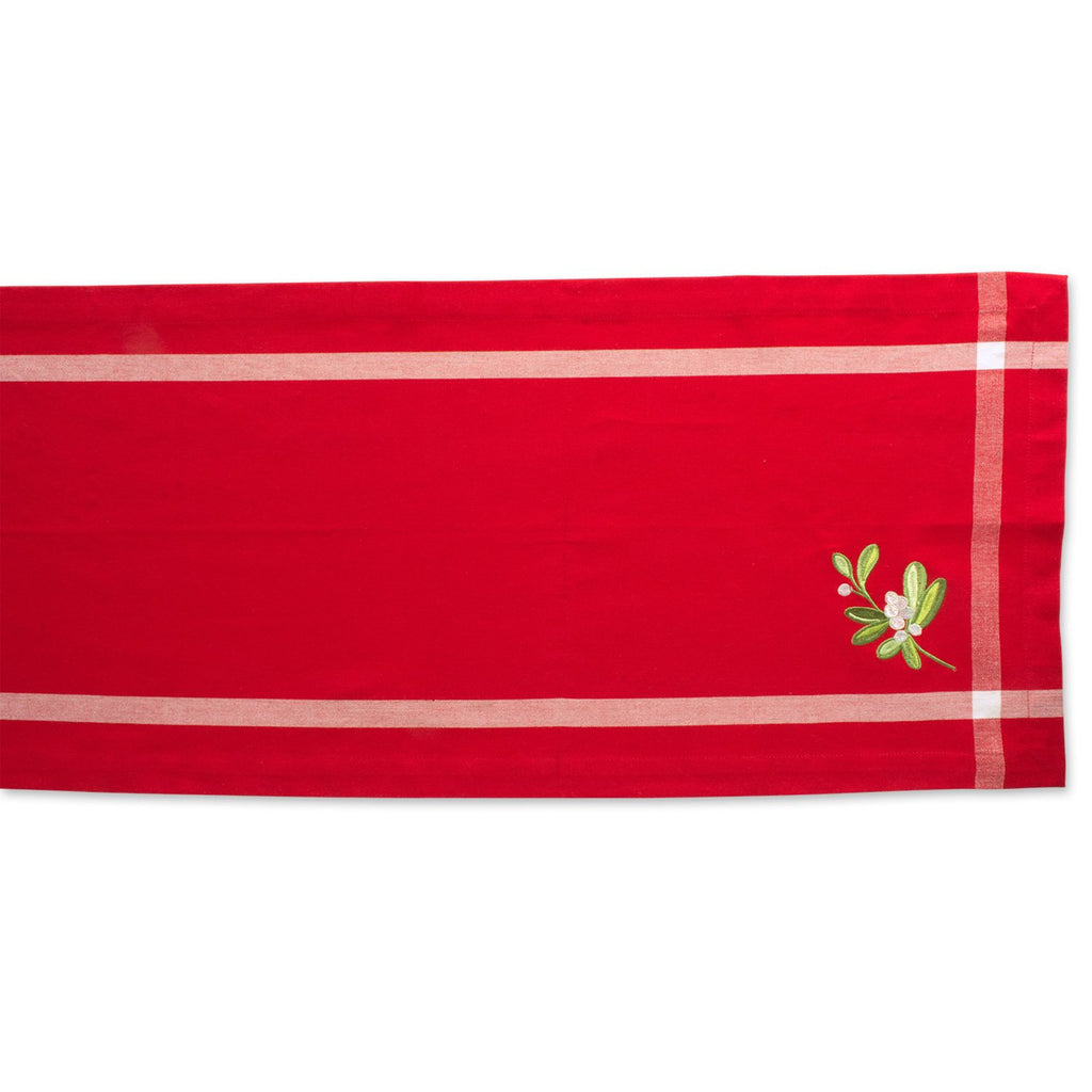 DII Red Embroidered Mistletoe Corner With Border Table Runner