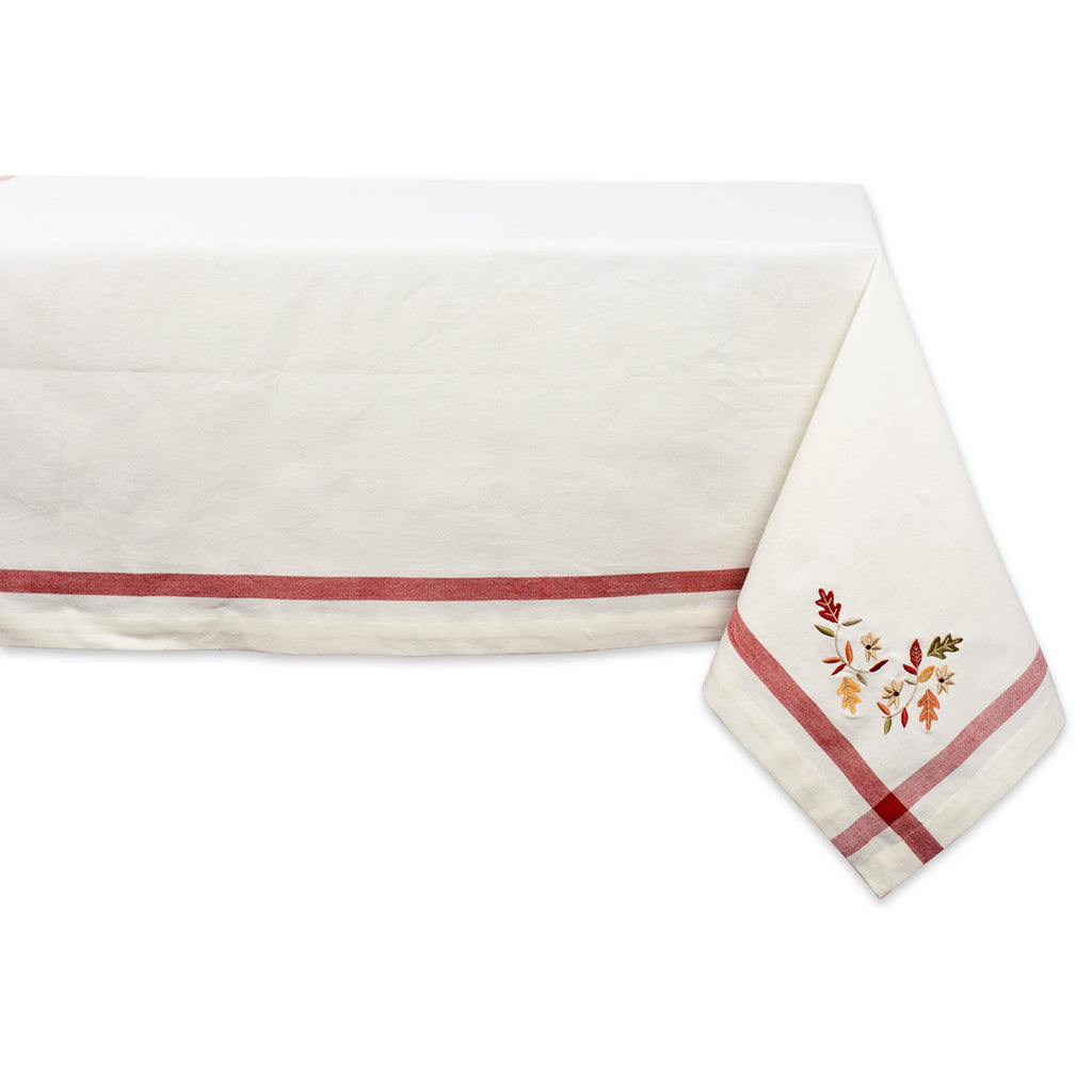 Natural Embroidered Fall Leaves Corner With Border Tablecloth 52x52