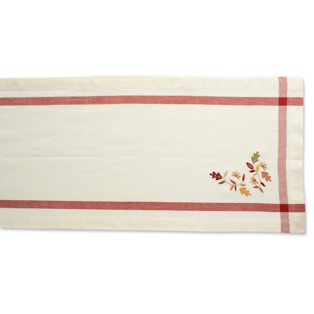 DII Natural Embroidered Fall Leaves Corner With Border Table Runner, 14x72"