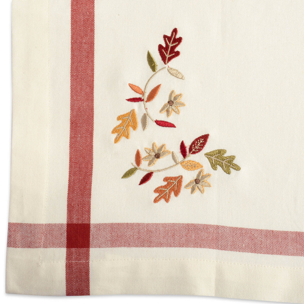 DII Natural Embroidered Fall Leaves Corner With Border Table Runner, 14x72"