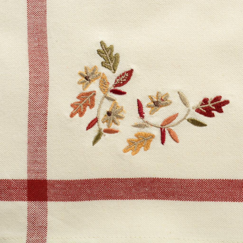 Natural Embroidered Fall Leaves Bordered Napkin Set of 6