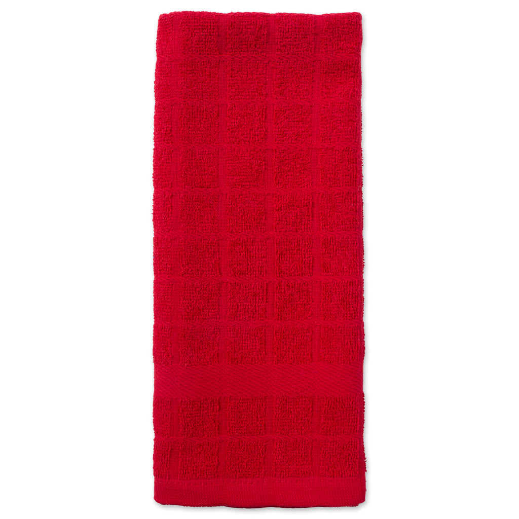 DII Solid Red Windowpane Terry Dishtowel Set of 4