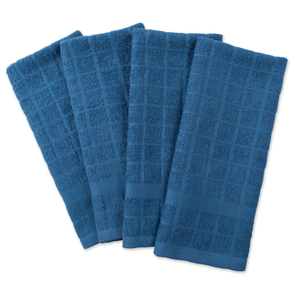 Solid Blue Windowpane Terry Dishtowel Set/4