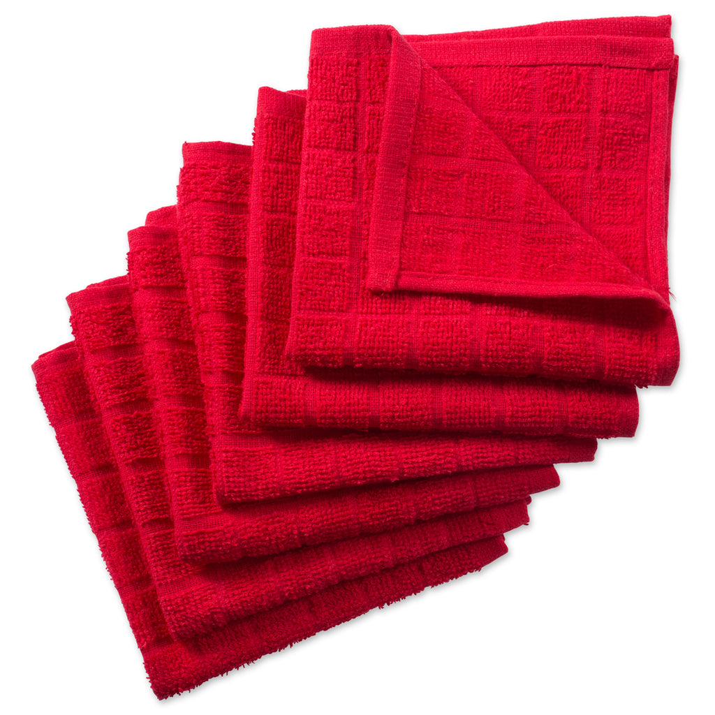 Solid Red Windowpane Terry Dishcloth Set/6