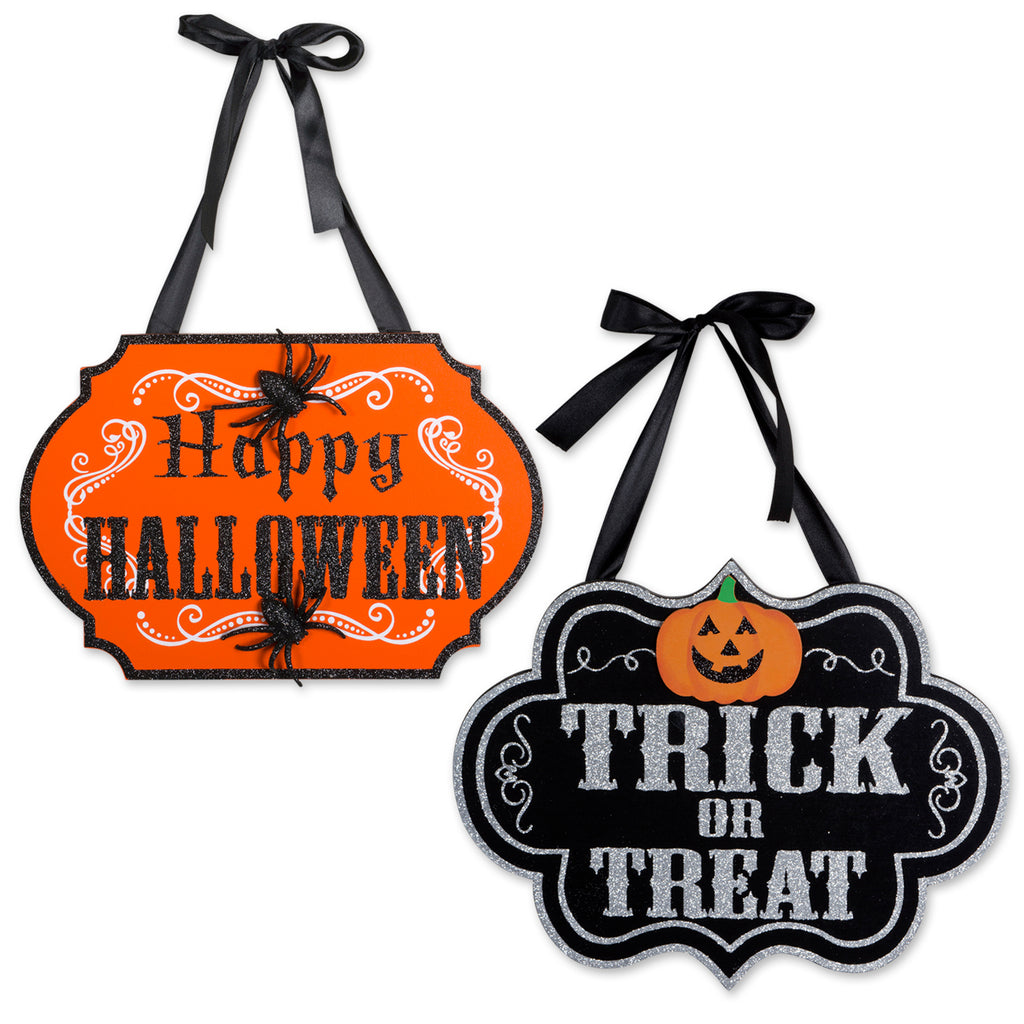 Trick Or Treat & Happy Halloween Hanging Signs Set/2