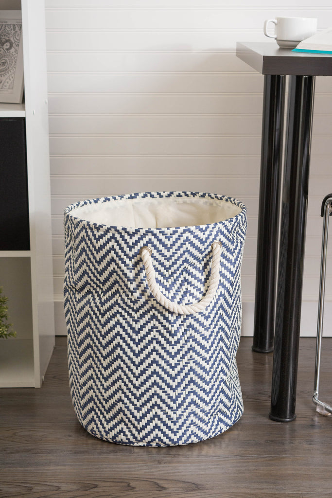 Paper Bin Chevron Black Round Large