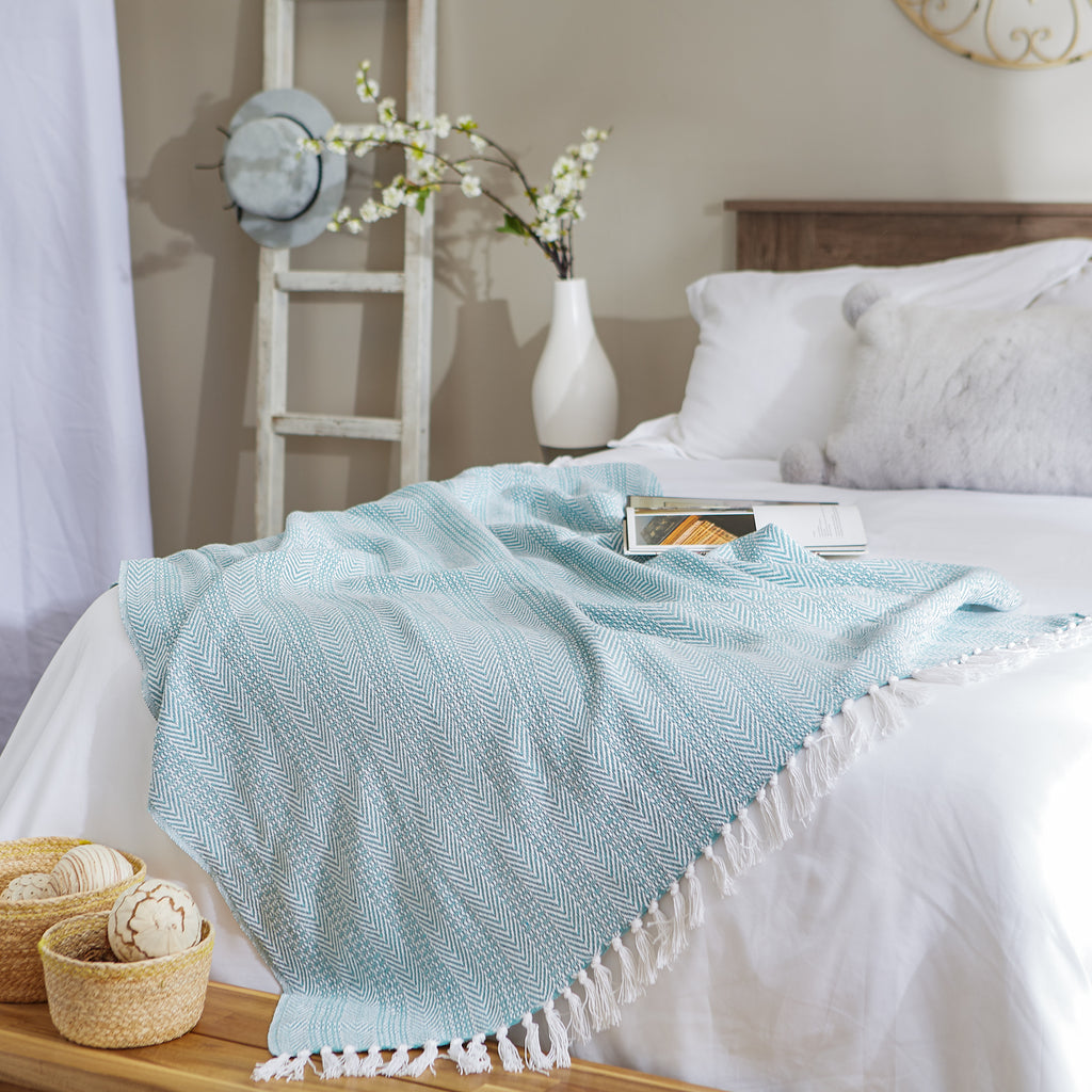 Aqua Herringbone Stripe Throw