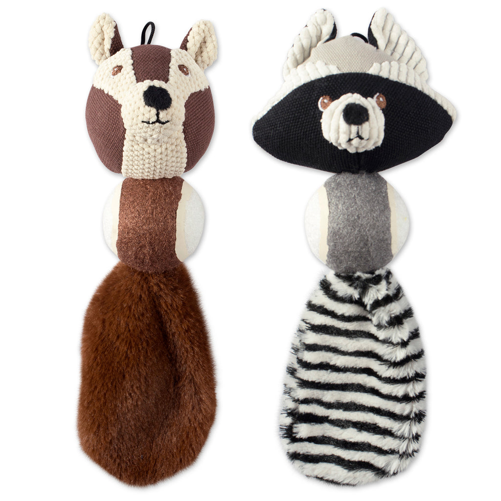 Squirrel & Raccoon Ball With Squeaker Pet Toy Set/2