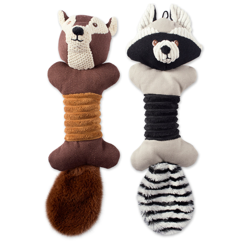 Squirrel & Raccoon Squeaky Bone Pet Toy Set/2