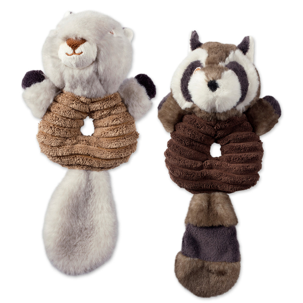Squirrel & Raccoon Plush Ring With Squeaker Pet Toy Set/2