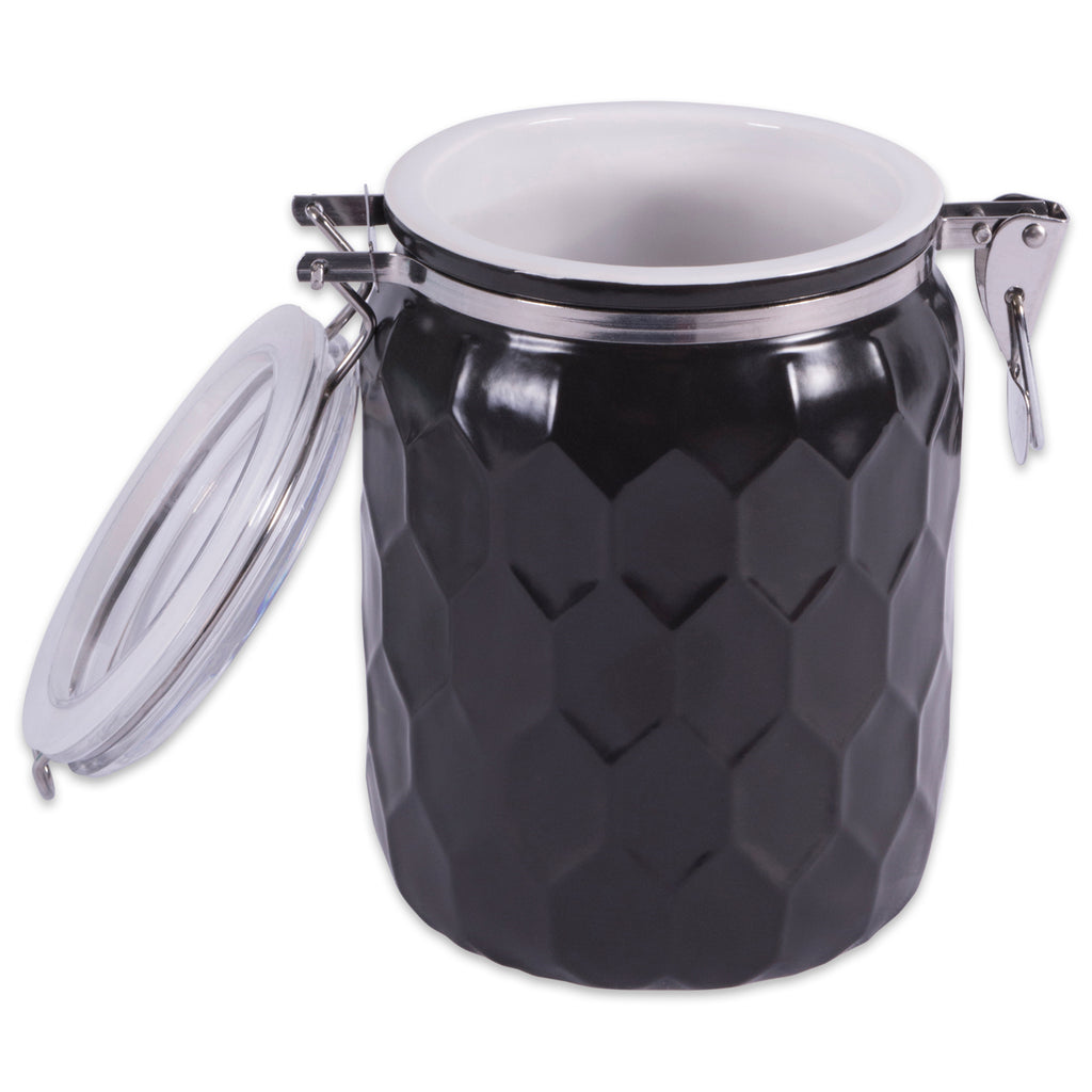 Black Honeycomb Canister With Clamp Lock Lid Set of 3