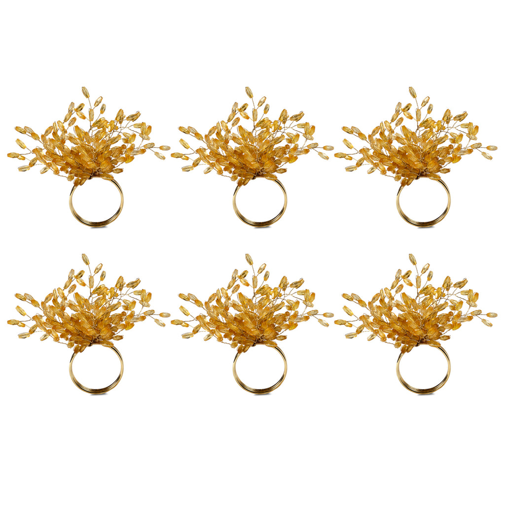 Gold Beaded Burst Napkin Ring Set/6