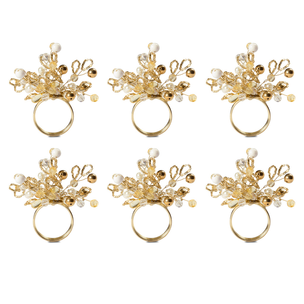Gold Multi Bead Napkin Ring Set/6