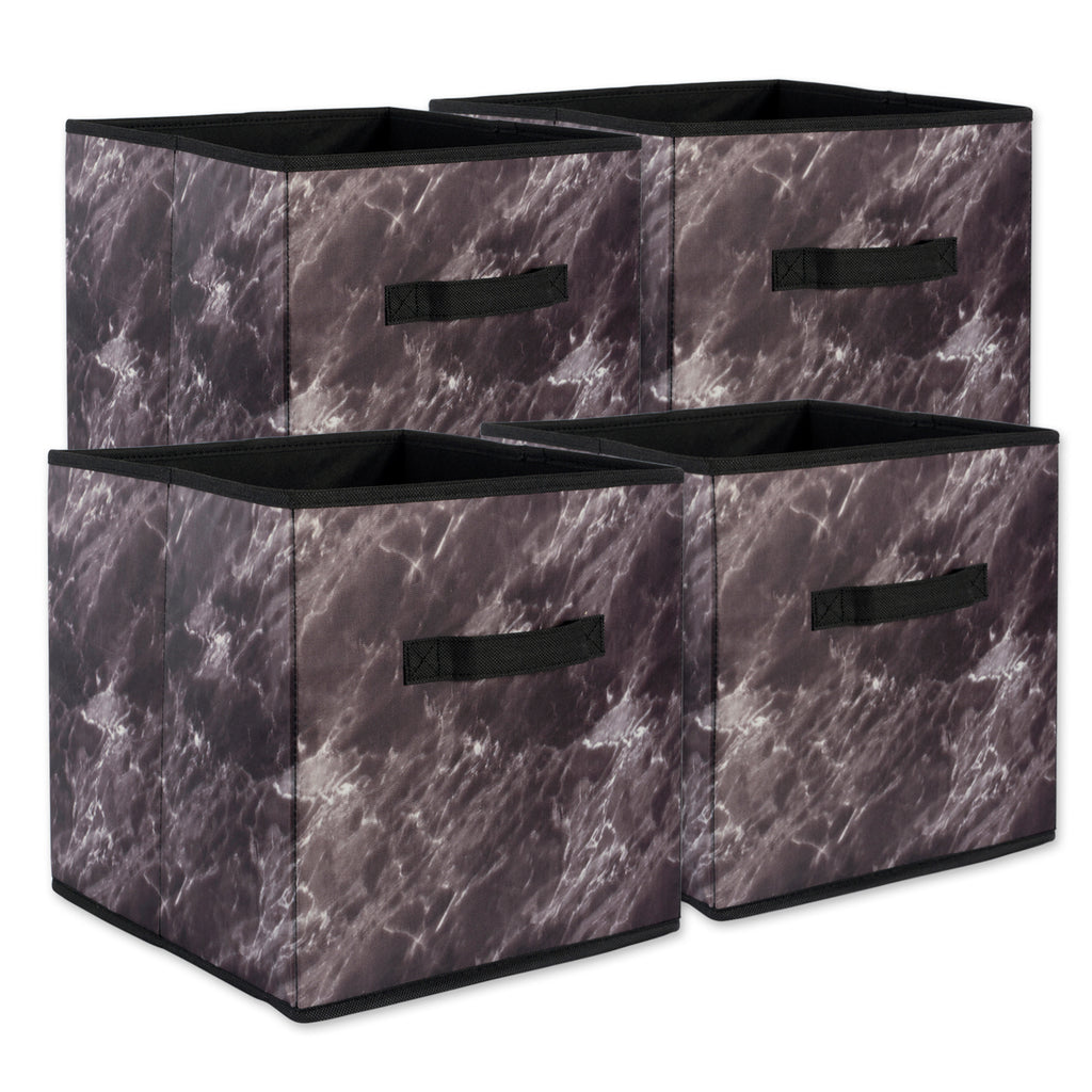 Polyester Laundry Cube Marble Black Square 11x11x11 Set/4