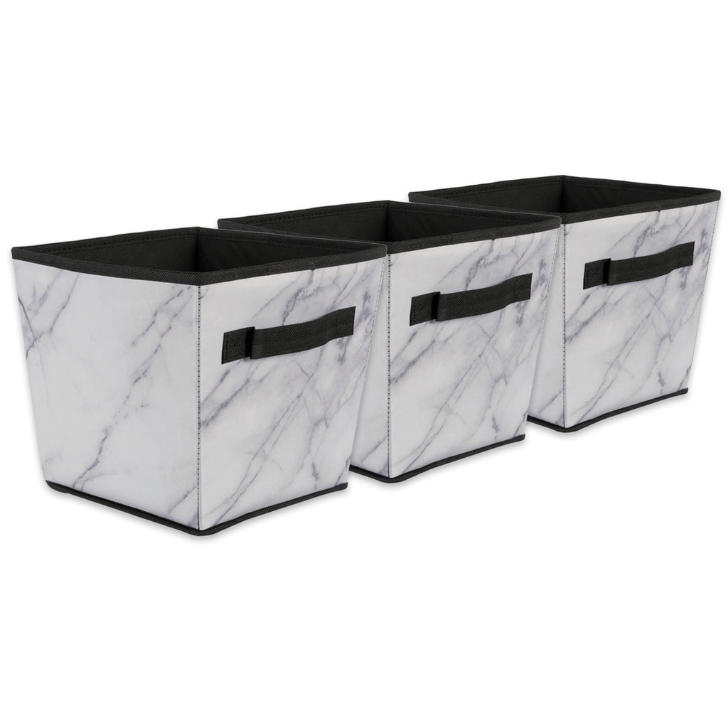 DII Polyester Laundry Bin Marble White Trapezoid Small Set of 3