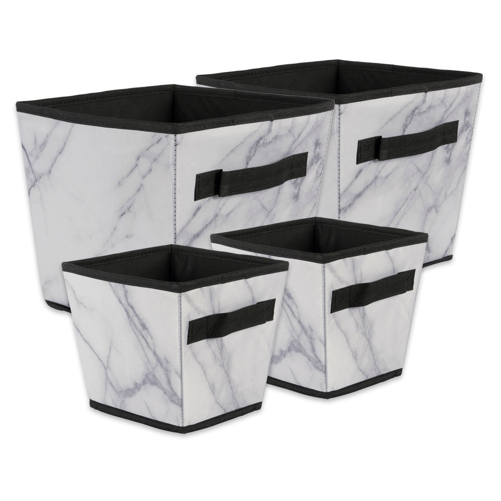 Polyester Laundry Bin Marble White Trapezoid Assorted Set/4