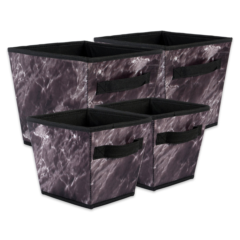 Polyester Laundry Bin Marble Black Trapezoid Assorted Set/4