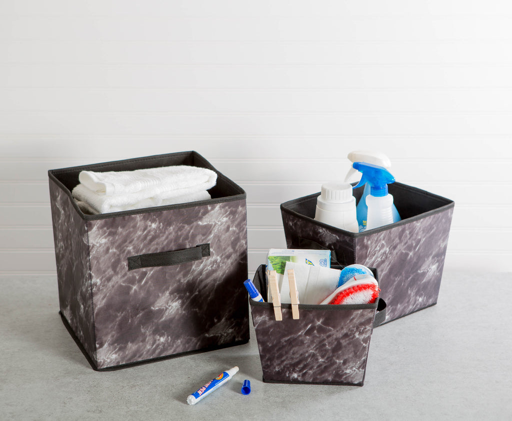 Marble Black Trapezoid Polyester Laundry Bin Assorted Set of 4