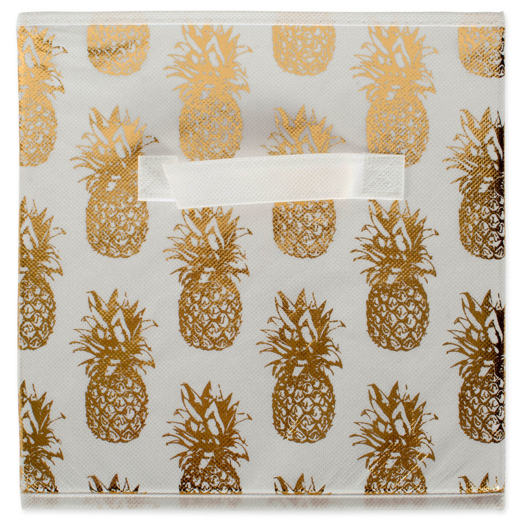 DII Nonwoven Polyester Cube Pineapple White/Gold Square Set of 2