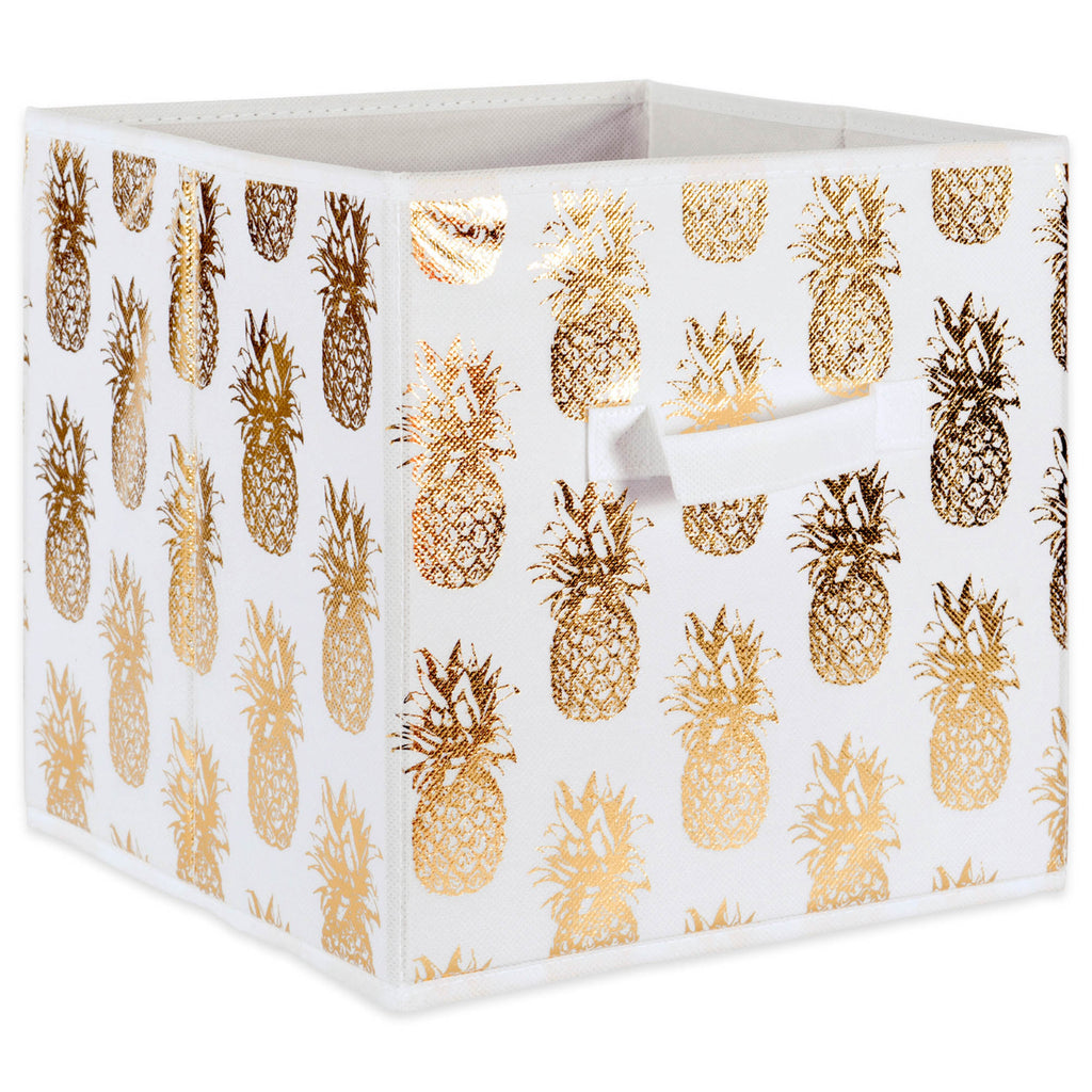 DII Nonwoven Polyester Cube Pineapple White/Gold Square Set of 4