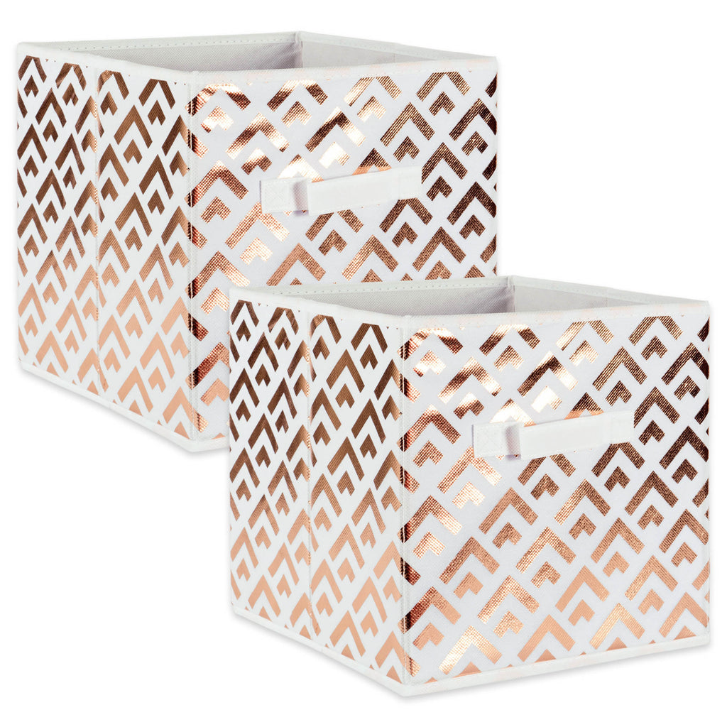 Nonwoven Polyester Cube Double Diamond White/Copper Square 11x11x11 Set/2
