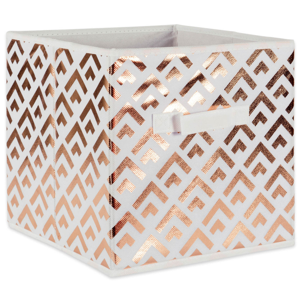 DII Nonwoven Polyester Cube Double Diamond White/Copper Square Set of 4
