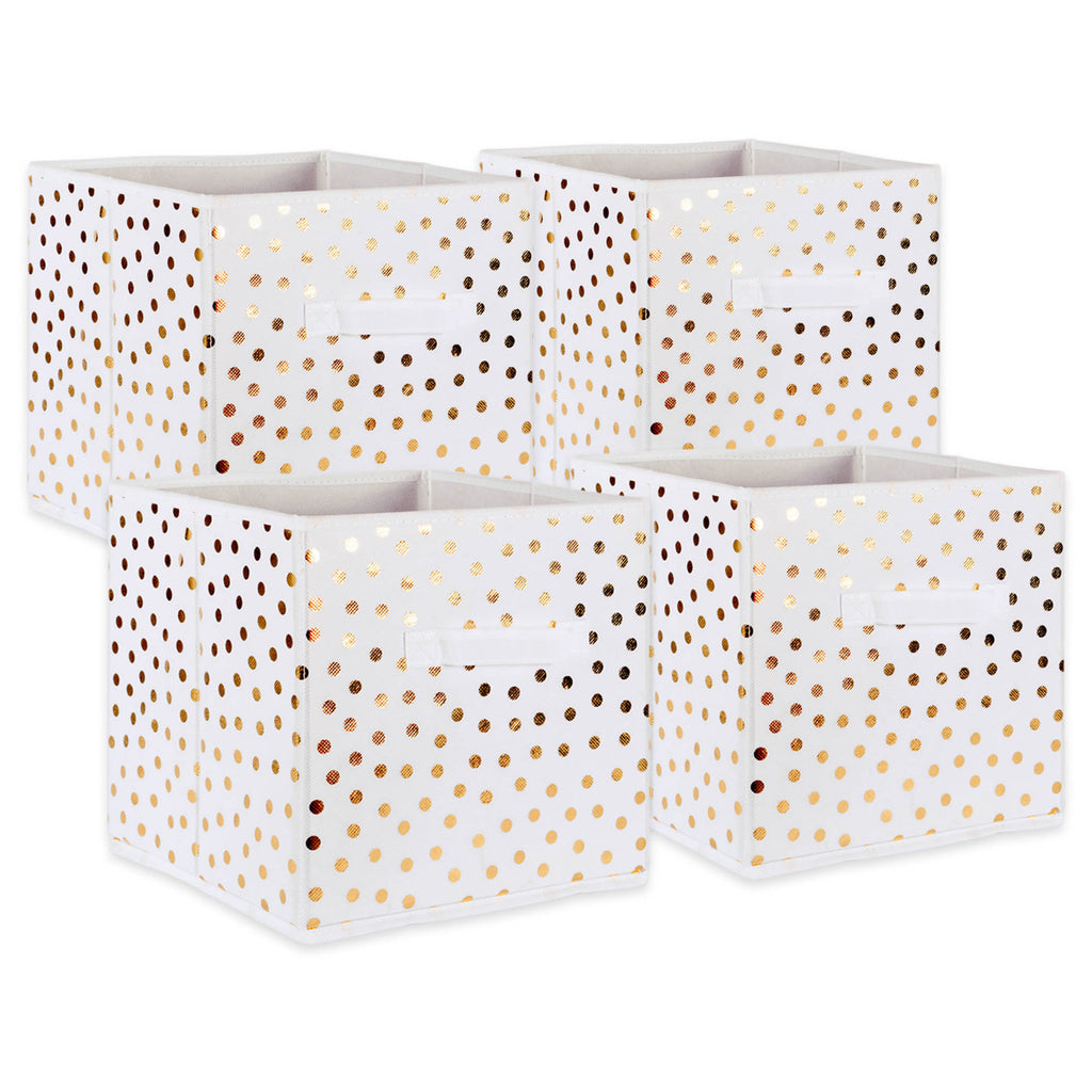 Nonwoven Polyester Cube Small Dots White/Gold Square 11x11x11 Set/4