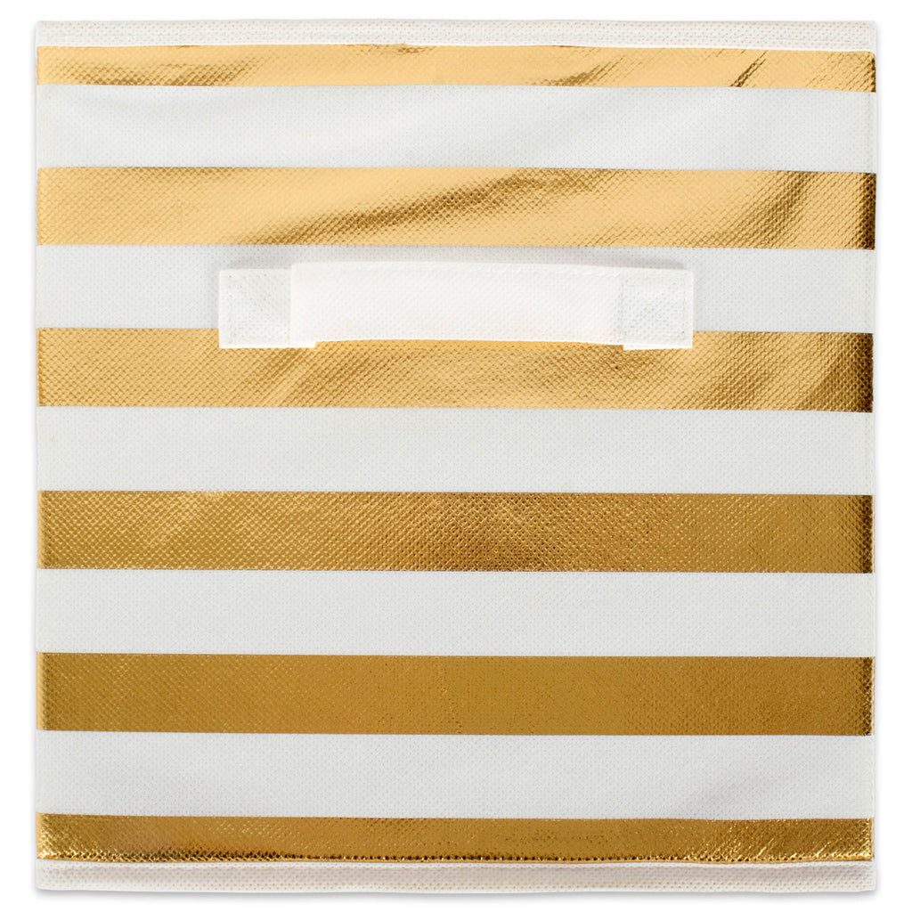 DII Nonwoven Polyester Cube Stripe White/Gold Square Set of 4